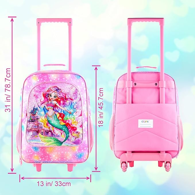 18" Girls Luggage, Kids Carry on Suitcase With Wheels, Mermaid Suitcases for Toddler Children(Pink)