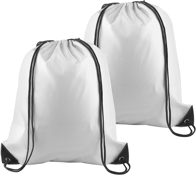 PLULON 2Pcs White Drawstring Bags Bulk Drawstring Backpack String Backpack Cinch Sack Sport Gym Backpack Bags for Yoga Traveling Outdoor Sports