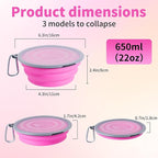 SLSON Dog Bowls Pet Collapsible Bowl with Cover Lids,2 Pack Dog Travel Bowls Portable Foldable Cat Water Dish Bowl for Pets Walking Parking Camping (Pink and Purple, Medium)