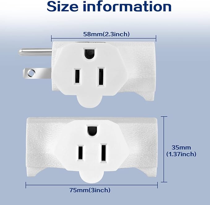 3 Outlet Wall Adapter T-Shaped, UL Listed 3 Prong Grounded Plug Extender,125V 1875W - Heavy Duty Multi Outlet Wall Plug,Power Outlet Splitter (3 Pack)
