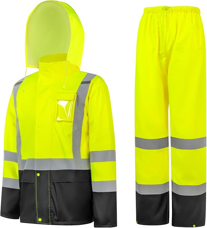 Men's Hi Vis Safety Rain Jacket Reflective Rain Suits For Men Waterproof Breathable Lining Oxford Fabric Work Wear