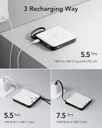 VRURC 20000mAh Portable Charger with Built-in Cables, 22.5W Fast Charging Power Bank, USB C Battery Pack Travel Essentials for iPhone 17 16 15 14 13, Samsung Galaxy S26 S25, LED Display, White