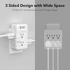 BN-LINK Multi Plug Outlet 2 Pack, 6 Wall Outlet Extender with 3 USB Charging Ports (1 USB C) Total 3.4A, 3-Sided Outlets Splitter Multiple Outlet Wall Plug for Home Office Dorm Room