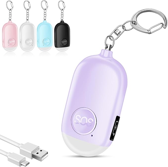 Hion Personal Safety Alarm for Women, Rechargeable 130dB Self Defense Alarm Keychain with LED Flashlight, Emergency Safe Sound Security for Children Elderly College Girls Men, Purple