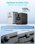 Universal Travel Adapter, International Travel Plug Adapter with 2 USB-C ＆ 2 USB-A Ports, with Extra 2 Prong AC Outlet All in One Portable Socket, for USA, UK, EU, AU ＆ 224+ Countries (Black)