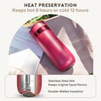 Travel Coffee Press, Vacuum Insulated Portable French Press, Stainless Steel Portable Coffee Maker/Tea Press, 12oz, Rose Red