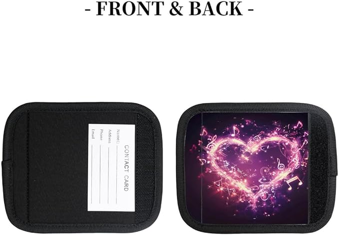 Abstract Love Music Note 2 Pack Luggage Handle Wrap Set of Neoprene Luggage Tags for Suitcases Bag Strap Wrap Cover Travel Airplane Accessories Covers Markers Sleeve Grips Identifiers Cruise