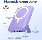 Azmuth Magnetic Power Bank,10000mAh for MagSafe Battery Pack, 22.5W PD Fast Charging,LED Display & Foldable Stand Wireless Portable Charger for iPhone 17/16/15/14/13/12/Pro/Pro Max/Plus,Purple