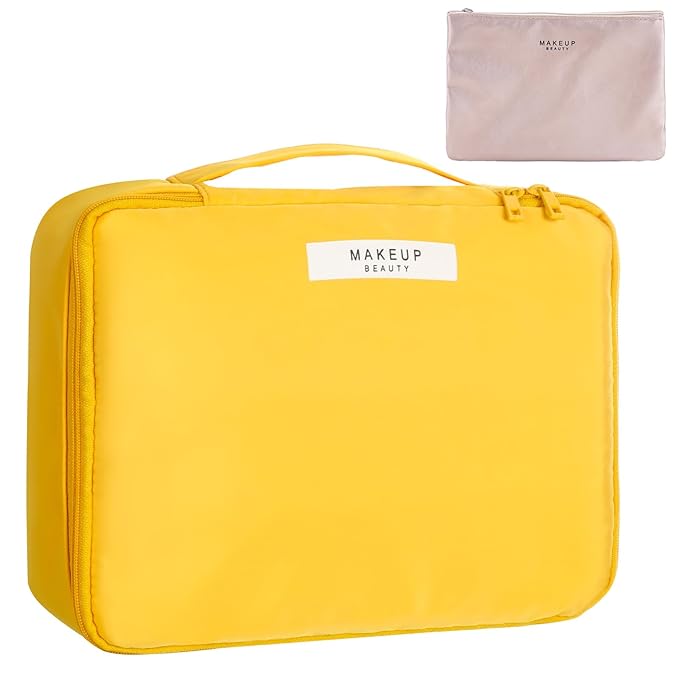 Queboom Travel Makeup Bag Cosmetic Bag Makeup Bag Toiletry bag for women and men (Yellow)