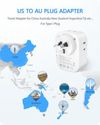 LENCENT Australia New Zealand Power Plug Adapter, US To Australia Plug Adapter with 4 Outlets, 4 USB Ports(2 USB C), Type I Plug Converter for US to AU Argentina China Fiji, Travel Essentials