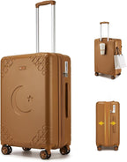 Somago Expandable Carry On luggage with Shock-Absorbing Braking Spinner Wheels Moon Star Design Hard Shell Suitcase with Cupholder TSA Lock (Toffee Brown,Expandable 20 Inch)