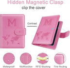 Passport Holder Cover Initail Letter A-Z Travel Wallet Embossed Design RFID Blocking Card Holder Personalized Gift Passport Cover Wallet, Passport Book Holders for Women and Girls, Pink-M