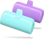 [2 Pack] Mini Portable Charger for iPhone 5200mAh, 20W PD Fast Charging Power Bank, LCD Display Battery Pack Portable Phone Charger for iPhone 14/14 Pro Max/13/12/11/XR/8/7/6 Mint Green+Lavender