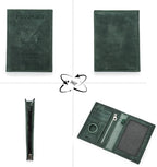 CONTACTS Full Grain Leather Passport Holder RFID Blocking Travel Passport Wallet Compatible with Airtag Passport Cover Case with 4 Card Slots, Coin Pocket (Badge, Green)