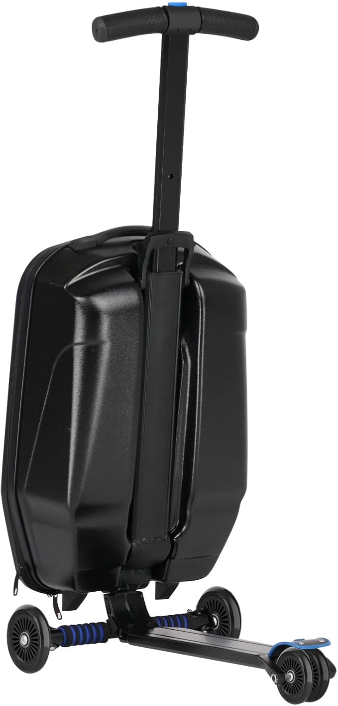 smilesun Scooter Luggage For Kids & Adults， Hardside Ride On Suitcase For Kids Ages 4-15 Multifunctional Lightweight Foldable Carry On Luggage With Wheels Ride On For Children Teenagers（Coal Black）