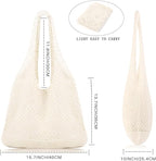 COOKOOKY Crochet Beach Tote bag Summer Beach Bag for Women Aesthetic Mesh Tote Bag Hippie Bag Knit Bag