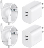 20W Dual Port USB C Fast Charger Block with 6.6FT Long USB C to C Charging Cable for Phone 17 16 15/16 15 Plus/17 16 15 Pro/17 16 15 Pro Max