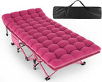 ZENPETIO Oversized XXL Folding Camping Cot, Heavy Duty Sleeping Cot for Adults with Mattress and Pillow, Portable Cot Bed with Carry Bag for Outdoor Camp Travel Home Guest Office, Pink