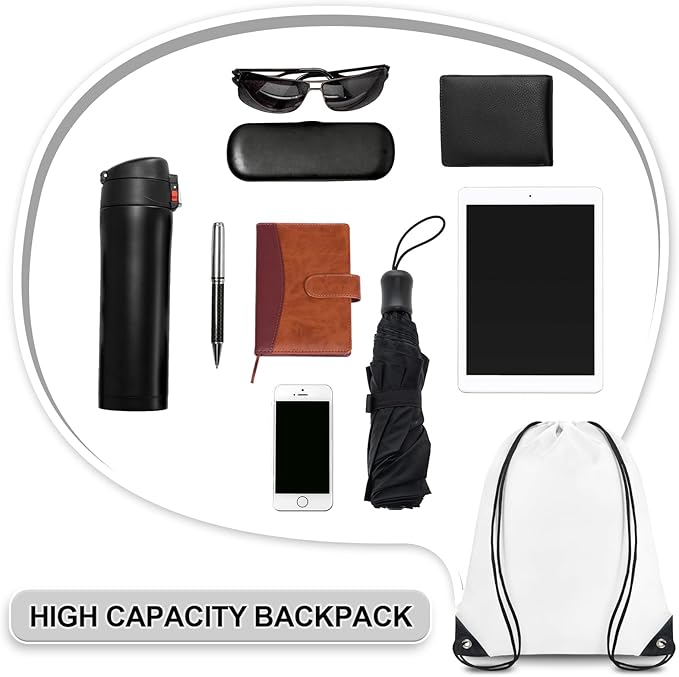 Grneric Drawstring Backpack Bulk 42 Pcs String Backpack Drawstring Bags Cinch Bag Sackpack for Men Women Gym (White)