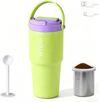 Portable Coffee Maker Mug for Travel,Mini Espresso Coffee Machine,20 oz Thermos Cup with Lid Fast Extraction Electric Filter Brewer,Insulated Stainless Steel Tumbler(Green)