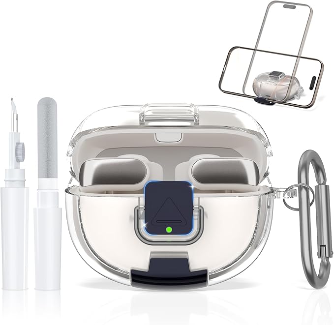 for Bose Ultra Open Earbuds Case with Secure Lock & Phone Stand, Soft TPU Shockproof Protective Clear Case for Bose Open Ear Earbuds Accessories with Cleaning Pen & Keychain (Clear)