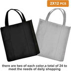 JERIA 24-Pack Reusable Grocery Bags，Large Washable Foldable Shopping Bags，Heavy Duty Tote Bags with Reinforced Handles