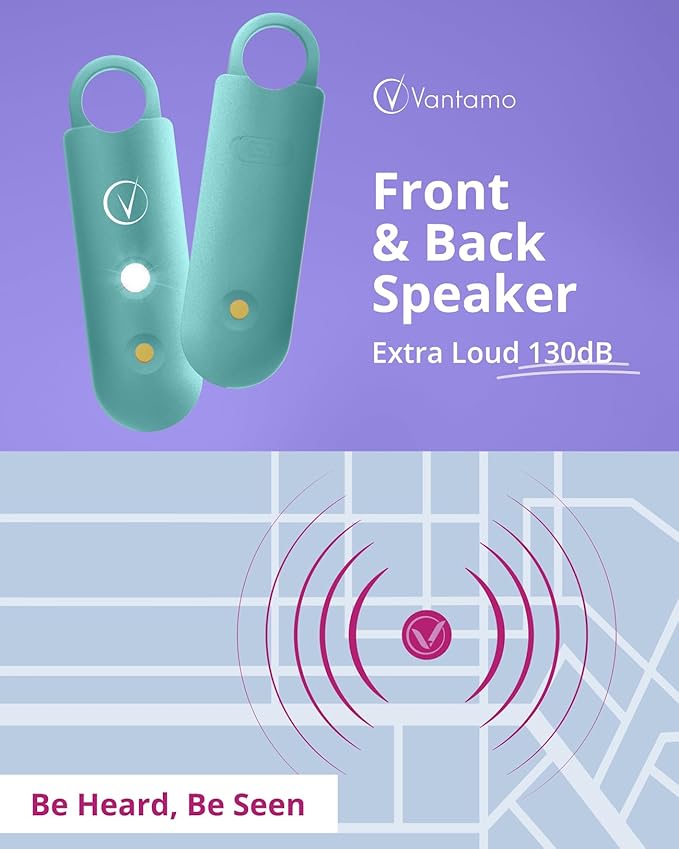Vantamo Personal Alarm for Self Defense with Low Battery Notice, Strobe Light & Extra Loud 130 dB Double Speakers Safety Keychain Set for Women, Rechargeable Panic Button for Womens Self Defense