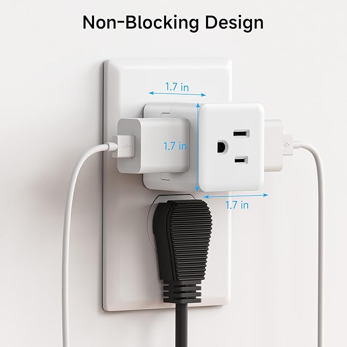 [ETL Listed] Cable Matters 3-Pack 3 Outlet Wall Adapter (Grounded Cube Tap, Outlet Splitter, 3 Way Plug Adapter, 3-Prong Power Splitter), White