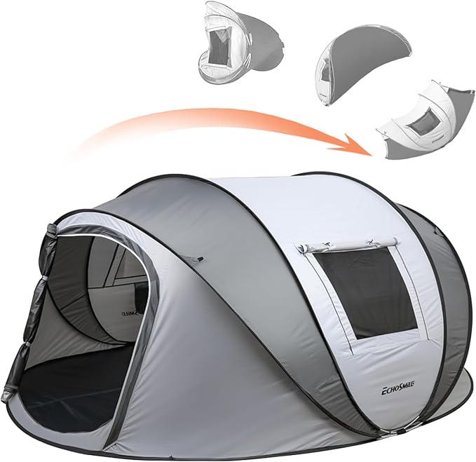 EchoSmile Pop Up Camping Tent, 2/4/6 Person Easy Setup Tent, Water Resistant Dome, Portable with Carry Bag