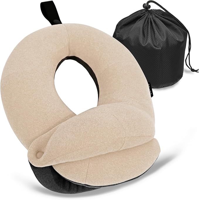 BUYUE Kids Travel Pillows for Airplane, Memory Foam 360° Head Support Sleeping Essentials for Long Flight, Skin-Friendly Soft Neck Pillow for Traveling in Car Seat, (Small, Beige Grey, 40-90 lbs)