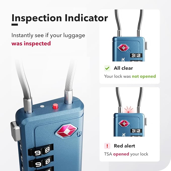 Luggage Locks TSA Approved with Inspection Indicator and Resettable 4-Digit, Easy-to-Read Combination, TSA Locks for Luggage, Suitcases, Backpacks & Travel Bags, Blue, 2-Pack