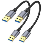 USB 3.0 Cable 1FT 2-Pack, Short USB A Male to Male Cord Double Sided Cable Compatible with Hard Drive, Laptop Cooler, DVD Player and More