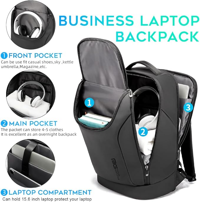 BANGE Business Smart Backpack Waterproof fit 15.6 Inch Laptop Backpack with USB Charging Port,Travel Durable Backpack, Black（no Usb）, L, Travel Backpacks