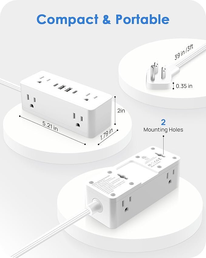 Electrical Outlet Extender Stick, Features 4 USB & 6 Outlets, 39in Flexible Extension Cord Access Hard-to-Reach Outlets, Wall Plug Power Socket Expander Nightstands Sofa Desk