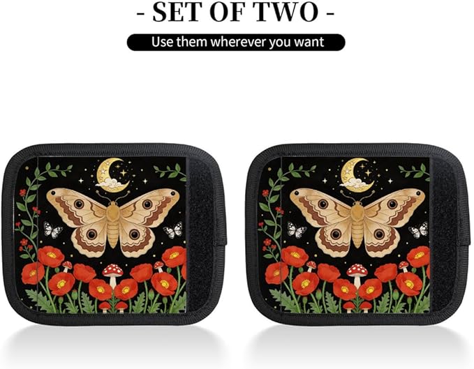 2 Pack Luggage Handle Wrap with Travel Tags - Non-Slip Protective Cover Soft Handle Grips Covers for Suitcase(Moon Butterfly Flower)