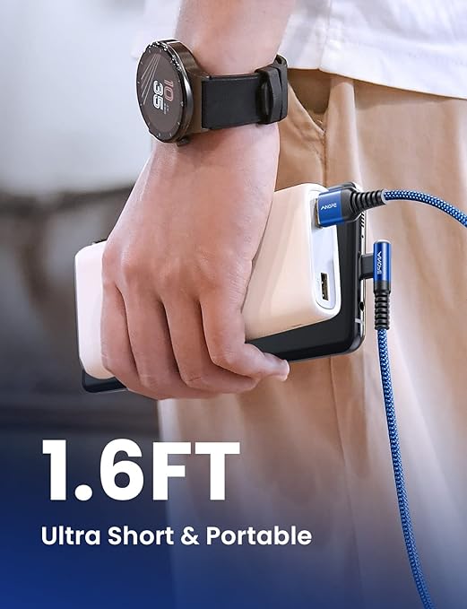 1.6FT USB to USB C Cable, 3.1A C Charger Cable Fast Charging Right Angle, Type C Cable Samsung Resistant Nylon Braided Compatible with Galaxy S22 S21 S10, Note 10 9 A51 LG G8 G7 Charging Cord