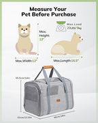 Morpilot Pet Travel Carrier Bag, Soft-Sided Dog Carrier Cat Carrier Pet Carrier, for Large Cats and Medium Puppies up to 25lbs, w/Locking Safety Zippers, Foldable Bowl (Light Gray)