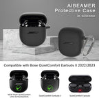 Silicone Case for Bose QuietComfort Earbuds II (2022) & QuietComfort Ultra Case (2023), Shockproof Protective Cover for Bose Earbuds Accessories with Keychain for Men Women (Black)