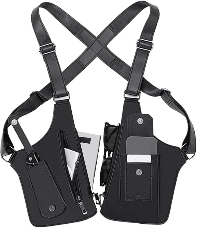 Leather Shoulder Armor Hidden Underarm Strap Wallet Adjustable Anti Pickpocket Accessories with Double Bag for Men, Women Leather Armor(Black)
