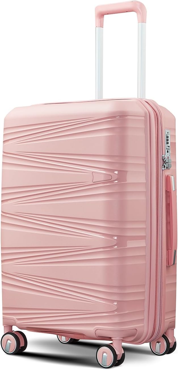 4 Piece Luggage Set, Hardside Expandable Lightweight Suitcase with 360° Mute Spinner Wheels Luggage Sets, TSA Lock, 14/20/24/28 Inch Travel Luggage for Men, Women and Girls (Pink 3)