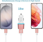 Fast USB Car Charger for Samsung Galaxy A56/A55/A54/A53/A50/A17/A16/A15/A14/S26/S25/S24/S23/S22 Plus/Ultra/Note 20/A21/A31/A51 Quick Charge 3.0 Dual USB Rapid Car Charger with Type C Cable 3.3ft-Pink