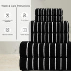 CASA COPENHAGEN Ecstatic 6Pcs 100% Egyptian Cotton Large Designer Towels Gift Set- Pitch Black, 600GSM, 2Bath 2Hand 2Washcloths, Bath Towels for Bathroom Set for Women & Men
