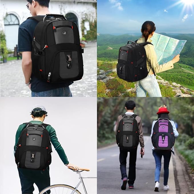 SHRRADOO Extra Large 50L Travel Laptop Backpack with combination lock, College Backpack Airline Approved Business Work Bag Fit 17 Inch Laptops for Men Women,Grey