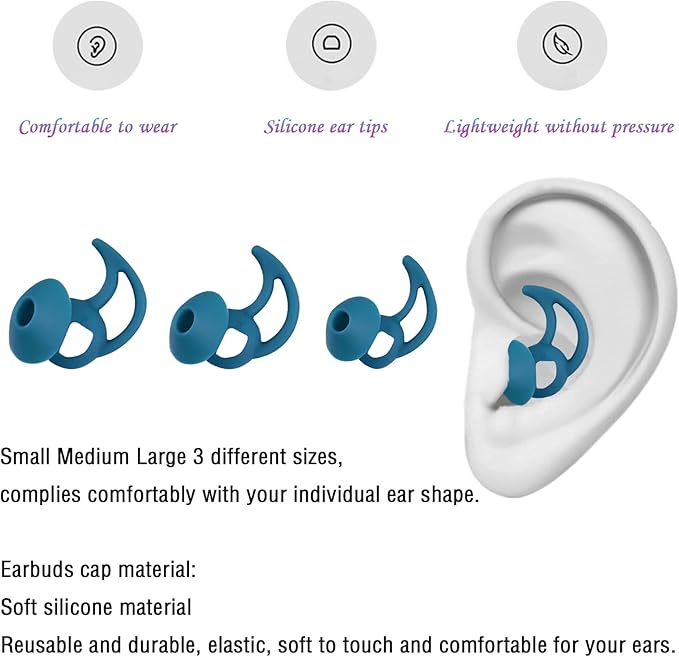 Ear Bud Pads Replacement Ear Tips Silicone Earbud Tips Compatible with Bose Quietcomfort and Sport Headphone Rubber Tips Earbud Covers Eartips 3 Pairs S M L Blue