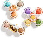 ALASOU 3PCS Pop Suction Cup Spinner Sensory Airplane Travel Toys for 1 Year Old Boy Girl Infant Toddlers|Novelty Spinning Tops 12 18 Months|1 2 Year Old Boy Birthday Gift|Baby Bath Toy Kids Ages 1-3