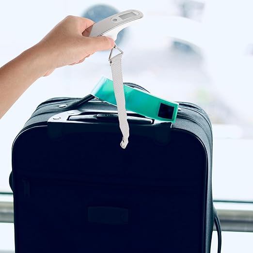 Abaodam Portable Digital Luggage Scale with LCD Display, Mini Handheld Electronic Hanging Scale for Travel Suitcases, 50kg Capacity, White Strap, Battery Powered for Accurate Baggage