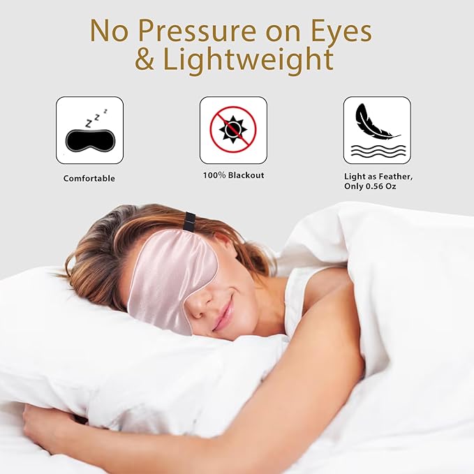 4 Pack Silk Sleep Mask - 100% Blackout, Zero Eye Pressure, Blindfold with Adjustable Strap, Super Soft Travel Eye Covers (Black, Pink, Blue, Purple)
