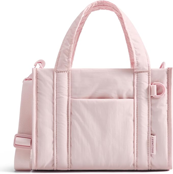 BAGSMART Boxy Tote Bag for Women, Crossbody Bag with Zipper, Crush Bow Purses for Travel Work College