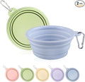 Collapsible Dog Bowls 2-Pack, Portable Travel Dog Bowl with Carabiner, Food-Grade Silicone Pet Bowl for Hiking, Walking (Macaron Blue and Green)