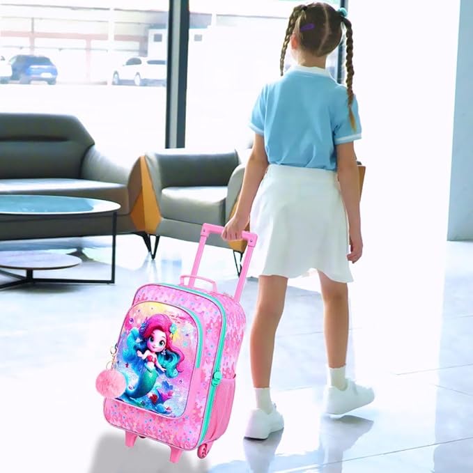 Kids Luggage for Girls, Mermaid Rolling Travel Carry on Suitcase for Toddler Children with Wheels(Pink)